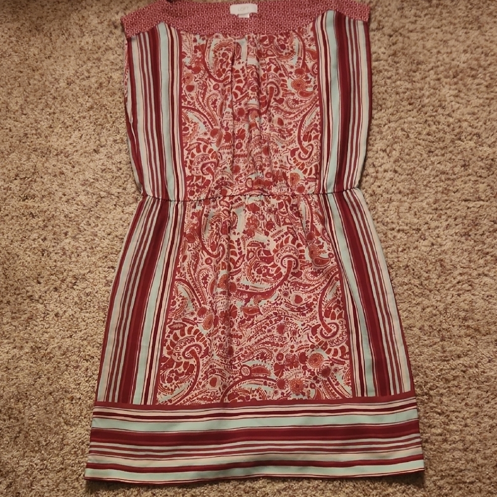 LOFT Red and White Geometric Dress